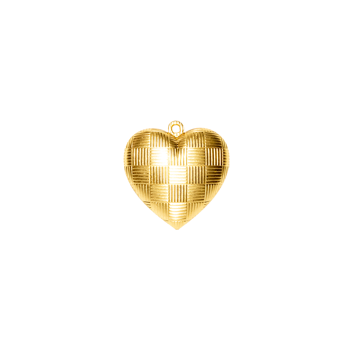 Brass Puffed Heart Charm-Quilted Texture