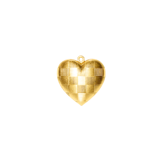 Brass Puffed Heart Charm-Quilted Texture