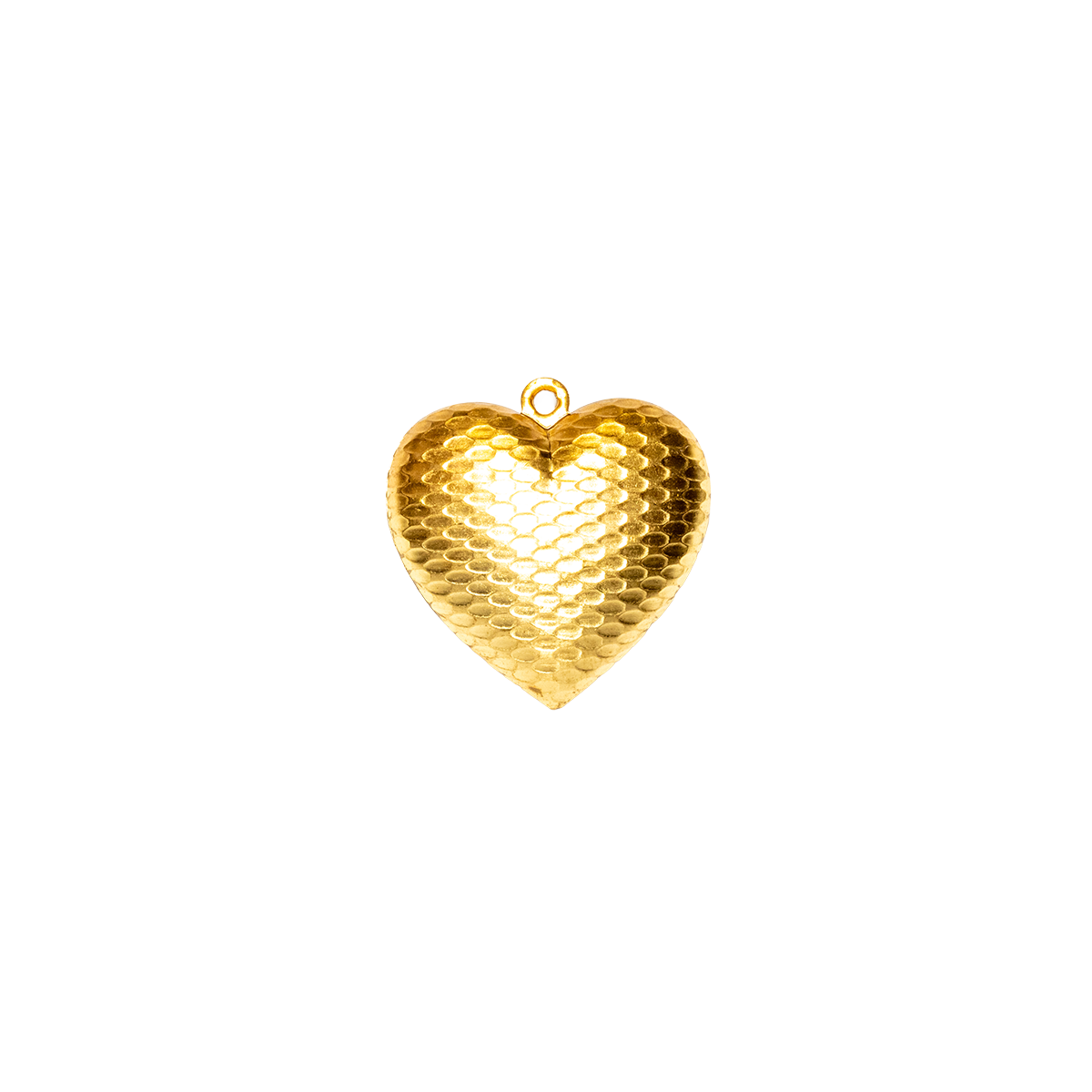 Brass Puffed Heart Charm-Snake Texture