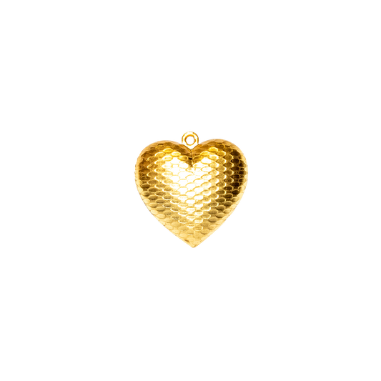 Brass Puffed Heart Charm-Snake Texture