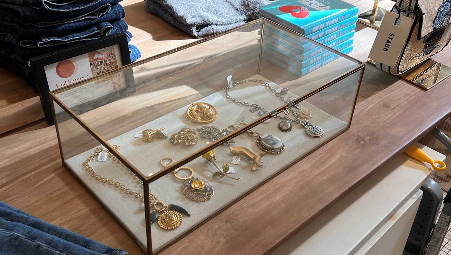 Jewelry in a glass case